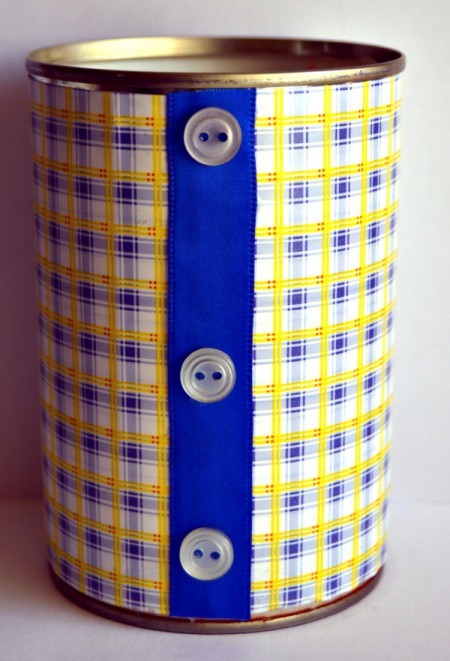 Dressed Up Pen Holder for Father's Day - glue the buttons to the ribbon