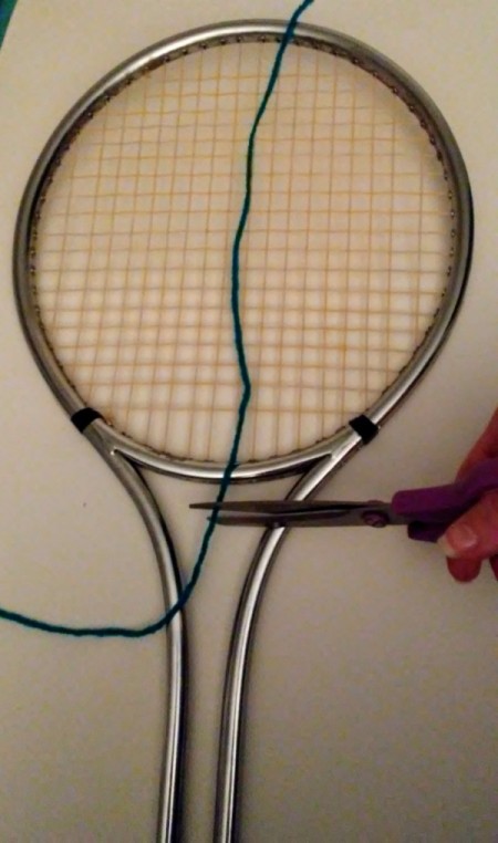 Tennis Racket Weaving  - cut yarn long enough to tie on back