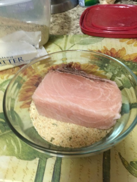 Swordfish dipped in crumbs