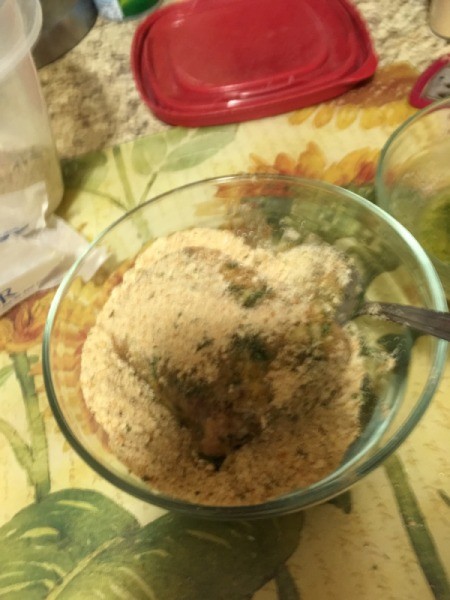 dipping Swordfish in crumbs