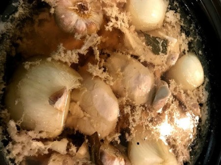 cooked Chicken, onions and garlic