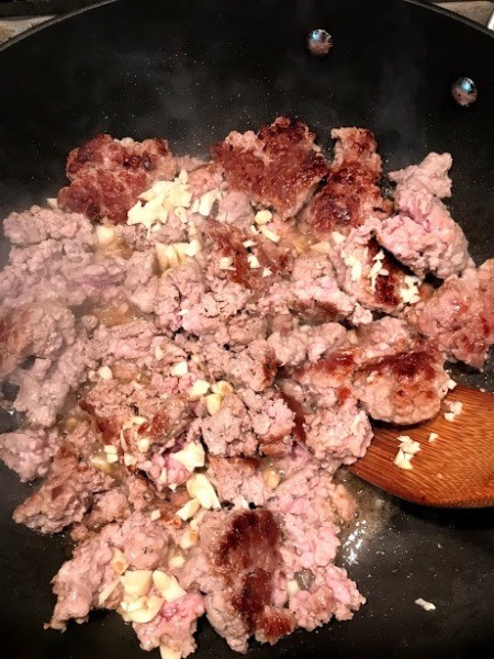 garlic and Ground Pork in pan