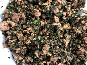 Ground Pork Tossed with Herbs on plate