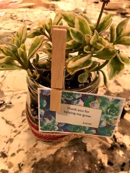 Succulent Planter Gift - clip note on jar with a clothespin
