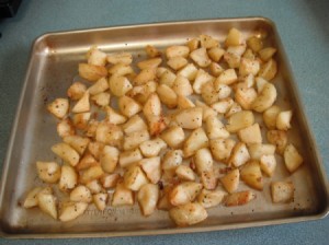 Baked Frozen Red Potatoes on tray