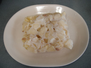 Frozen Red Potatoes pieces on plate