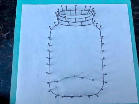 Yarn and Nail Wall-Hanging Vase - work down sides and across the bottom
