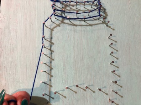Yarn and Nail Wall-Hanging Vase - zig zag wrap around neck, continue down side