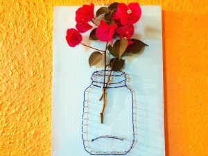 Yarn and Nail Wall-Hanging Vase - hang on wall