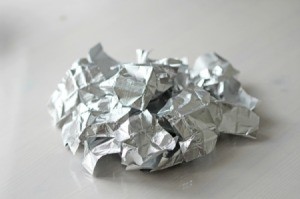 Crumpled Aluminum Foil sitting on a table
