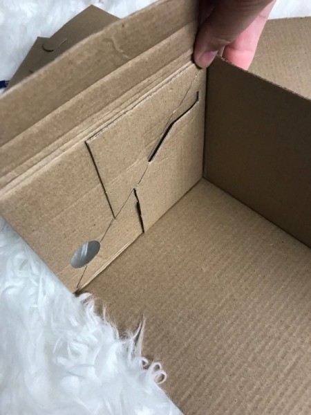 Recycled Cardboard Shelf - draw a line from the open corners up to the top back cornes