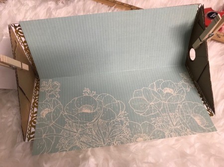 Recycled Cardboard Shelf - crease center of decorative paper, cut to fit and glue in place