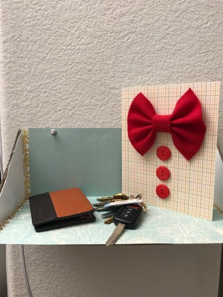 Recycled Cardboard Shelf - shelf with car keys and Father's Day card