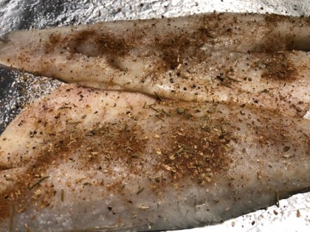 Seasoned sea Bass on foil