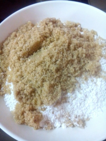 adding sugar to flour mixture
