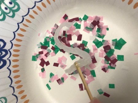 Confetti Birthday Number Cake Topper - apply hot glue to front of number and dip into the tissue bits