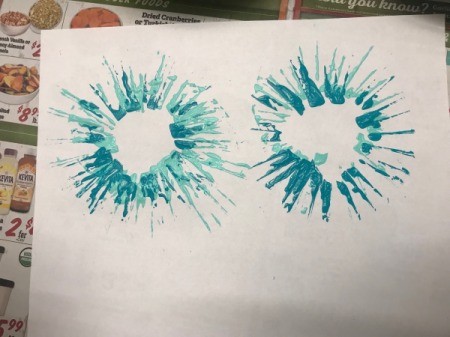 Toilet Paper Roll Fireworks Artwork - begin stamping