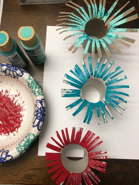 Toilet Paper Roll Fireworks Artwork - three different stamps