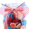 Patriotic Decorative Jar filled with red, white and blue candy.