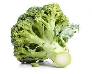 Head of broccoli on white.