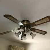 A ceiling fan that is not moving.