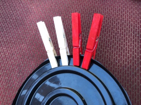 American Flag Clothespin Platter - attach the pins in pairs 2 red and 2 white, repeat