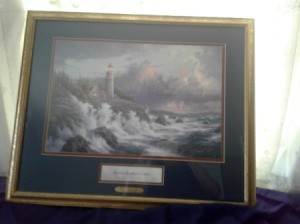 Value of Thomas Kinkade Conquering the Storms - stormy seas and lighthouse