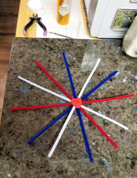 Chenille Stem Firework and Star Decorations - second one before making into a spiral