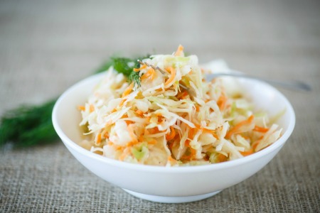 Sauerkraut in a white bowl.