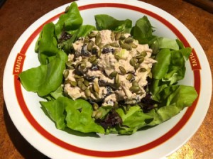 Cranberry Apple Tuna Salad on lettuce in bowl