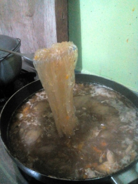 Chicken Vermicelli Soup in pan