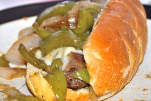 Italian Sausage, Pepper and Onion Hoagie on plate