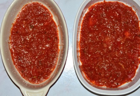 Sauce on bottom of baking dish