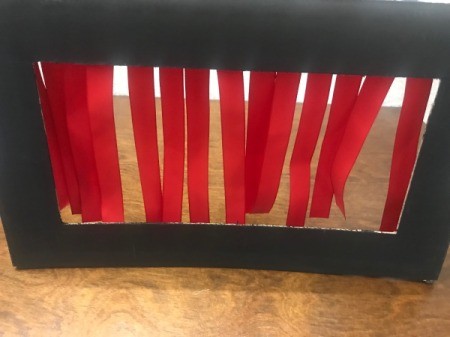 How to Make a Shoebox Theater  - ribbon curtain from the front