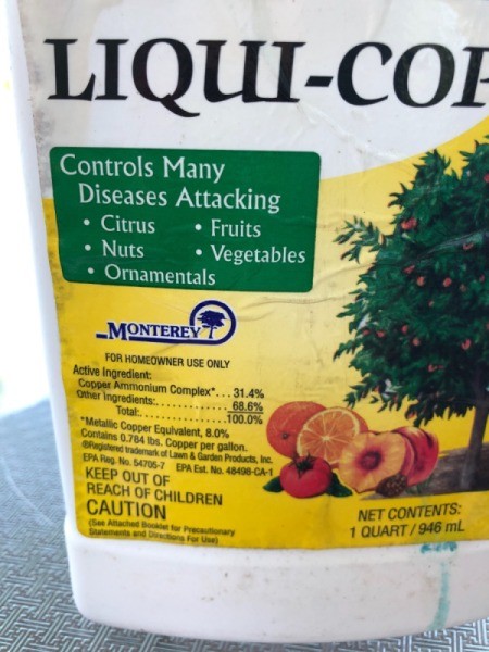 Copper Fungicide Left Stains on Car's Exterior - product used