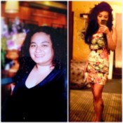 A before and after weight loss photo of Atossa.