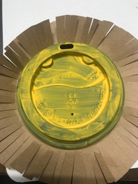 Recycled Coffee Lid Animals - glue head with mane for lion to lid