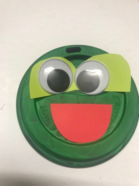 Recycled Coffee Lid Animals - wiggle eyes and tongue