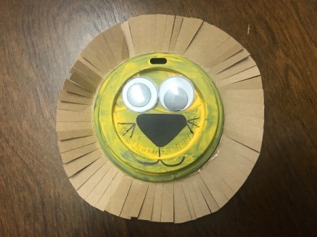 Recycled Coffee Lid Animals - finished lion