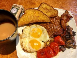 full English breakfast on plate