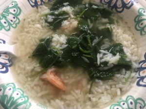 Pennywort Shrimp Rice Soup in bowl