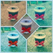 Recycled Shot Glass Candle - collage image of five shot glass candles