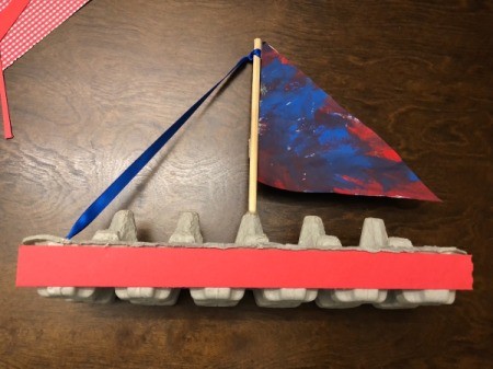Egg Carton Sail Boat - decorate the edge of the carton if desired
