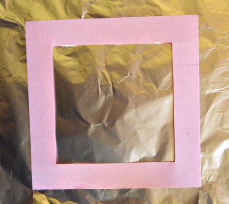 3D Ornamental Butterfly Birthday Card - place the frame on a piece of aluminum foil