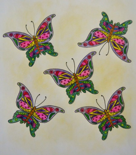 3D Ornamental Butterfly Birthday Card - cut out 3 colored butterflies from the colored page