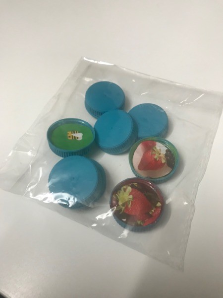 Matching Game Made with Water Bottle Caps - stored inside a plastic bag