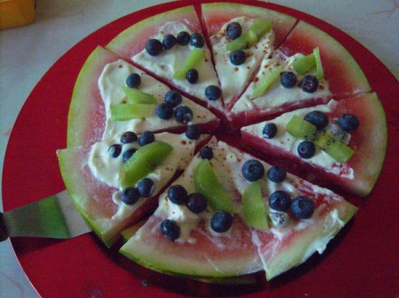 Watermelon Dessert Pizza on plate