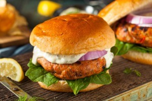 Salmon patty burger.