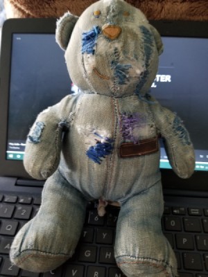 Value and Information on Stuffed Bear - very worn out denim stuffed bear