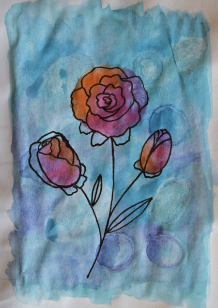 Watercolor Roses Birthday Card - repeat on buds and add stem and leaves